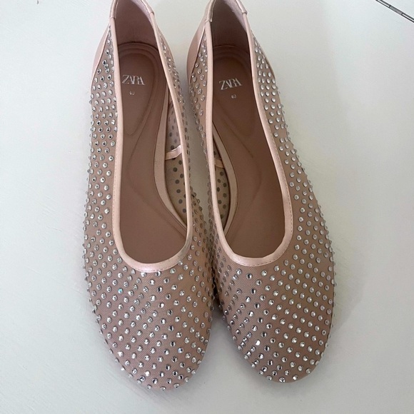 Zara Mesh Sheer Rhinestone Round Ballet Flats - Picture 3 of 8